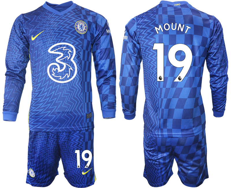 Men 2021-2022 Club Chelsea home blue Long Sleeve #19 Soccer Jersey